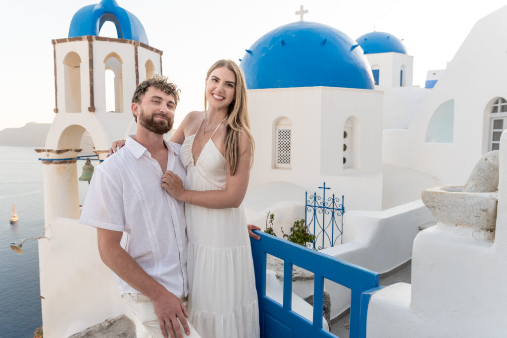Couple posing in Santorini, Greece